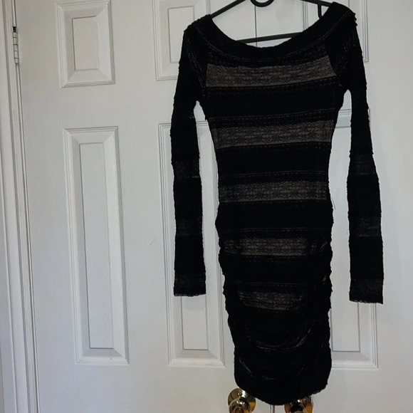 BCBG maxazria black lace on Nude body corn  long sleeve HALLE dress - Picture 7 of 14